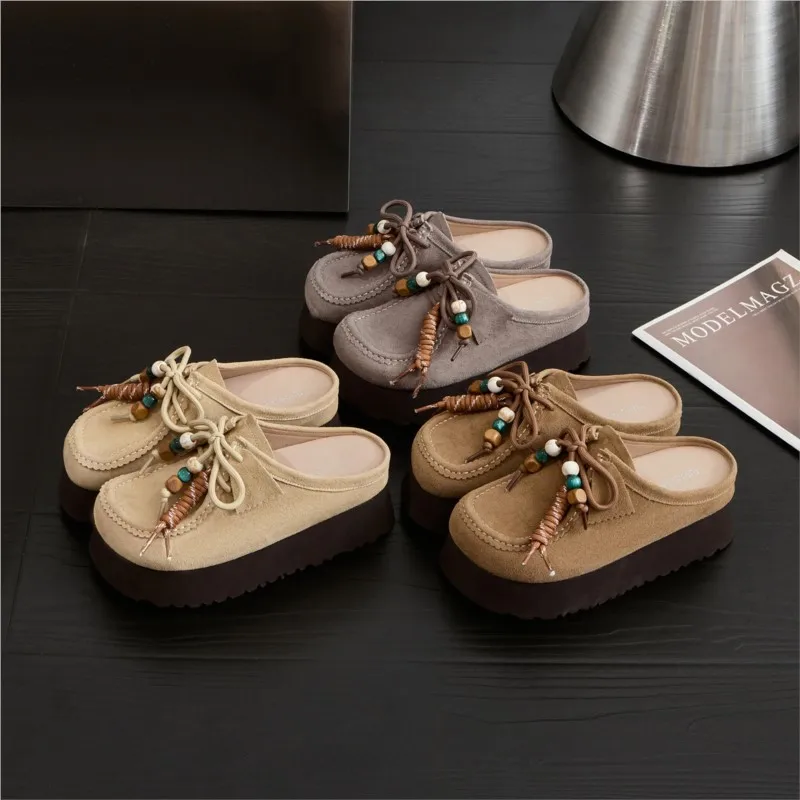 

Женские тапочки из бисера в лесном стиле в стиле ретро, новая мода для ленивых людей в 2022 году. Полутапочки на одну ногу с плоской подошвой.