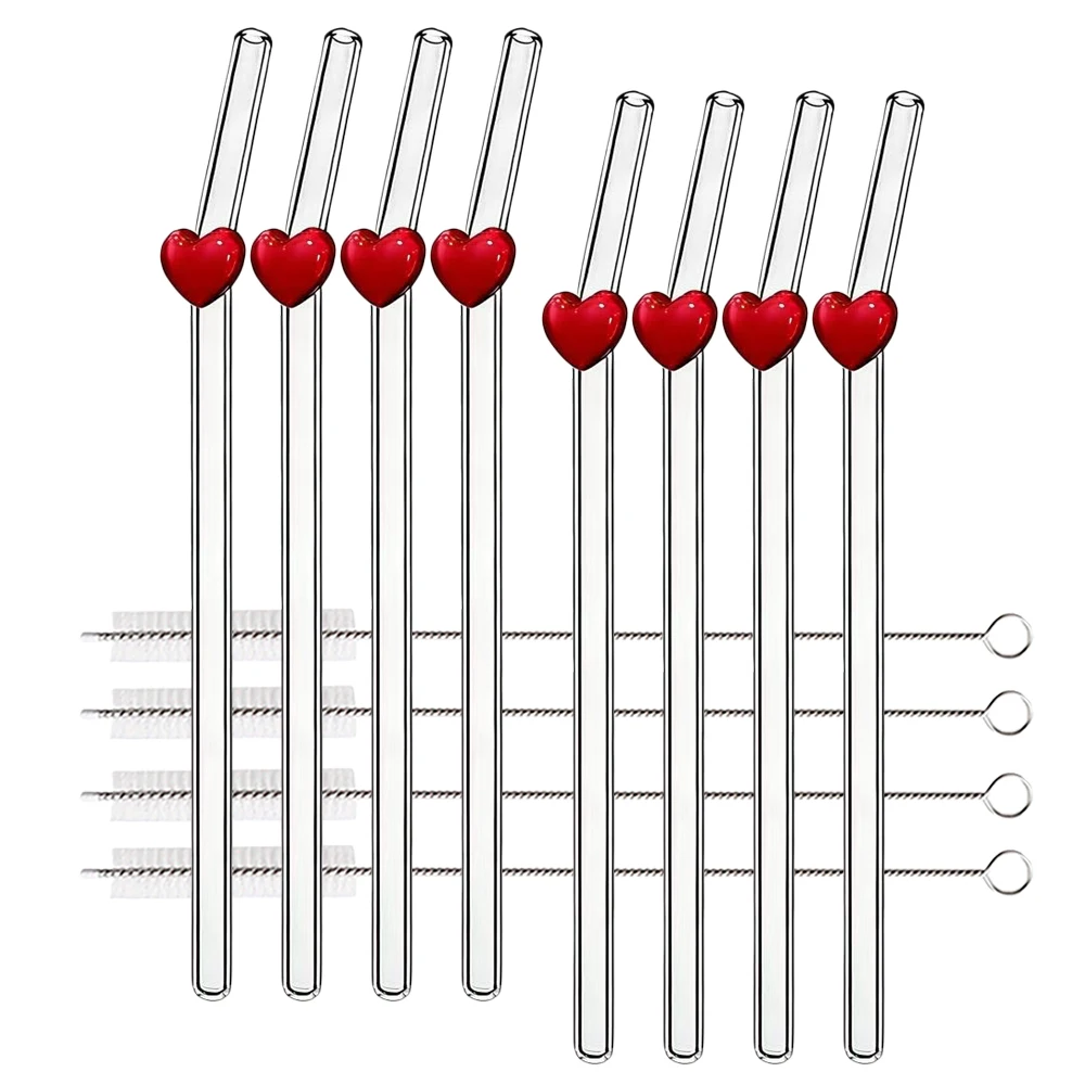 12Pcs/Set Festival Day High Borosilicate Glass Straws Reusable Drinking Straw Set for Smoothies Tea Juice Bar Accessories