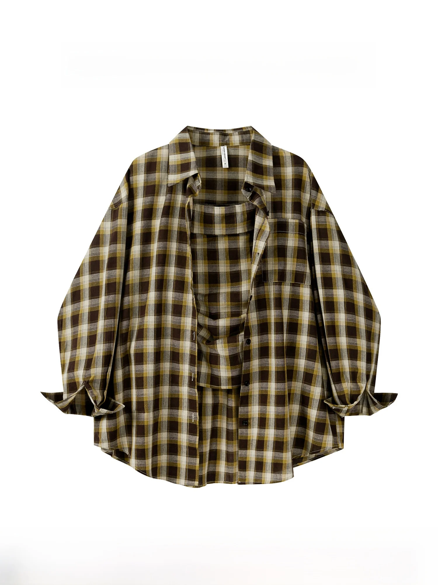 

Retro Plaid Long Sve irt Women Early Autumn Lazy Loose Small ence irt Yanheng S Cotton Polyester Blend Regul...