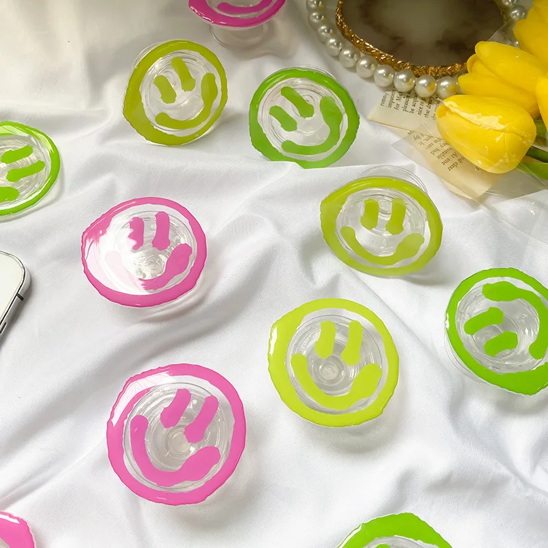 Прозрачная подставка для телефона с мультяшным улыбающимся лицом, клейкая масштабируемая портативная сумка на воздушной подушке, ленивый настольный держатель для телефона