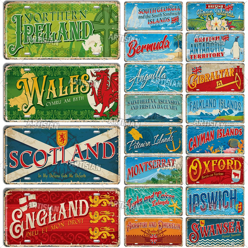 Artisian Britain Scotland Northern Ireland Landmark License Plate England UK Metal Tin Plaque United Kingdom City Car Metal Sign