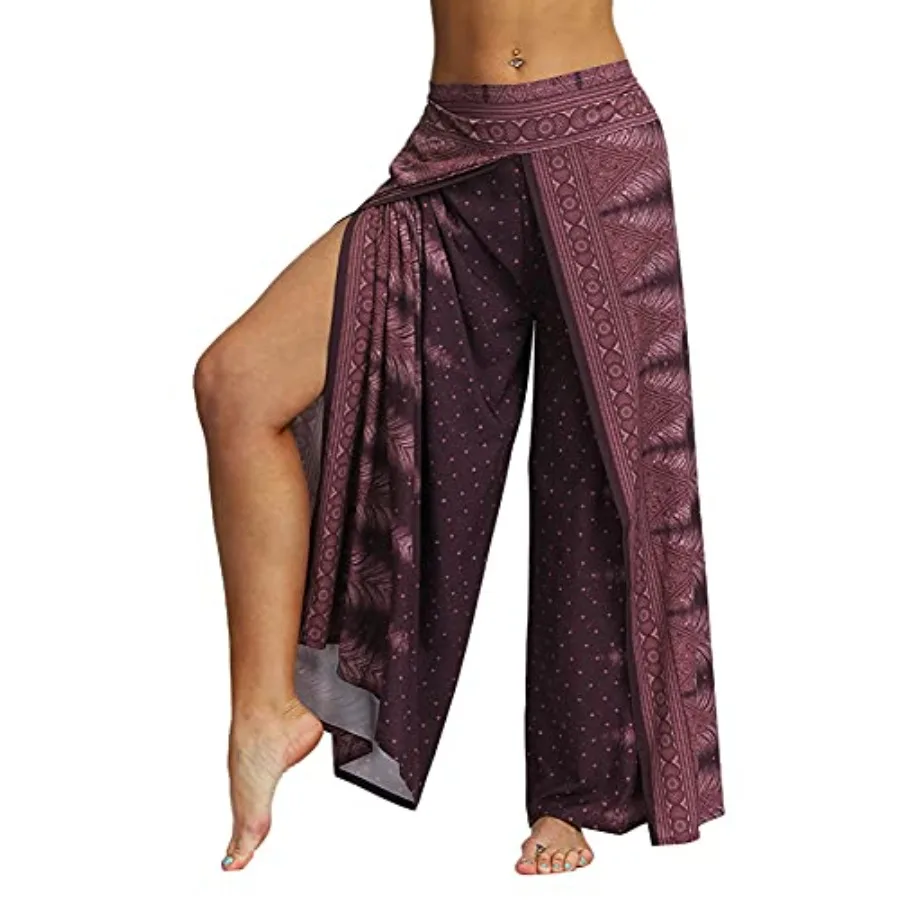 

Ainuno Boho Pants Wide Leg Palazzo Pants with Slits for Women Flowy Hippie Pant Thin