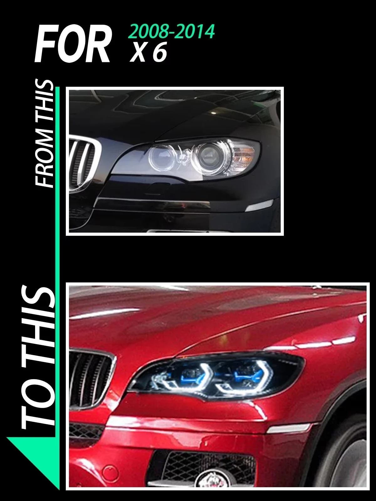 KQX Car Accessories LED Headlight Light For BMW X6 E71 E72 2007-2014 Projector Front Headlamp DRL Brake Turn Signal Lamp Plug &
