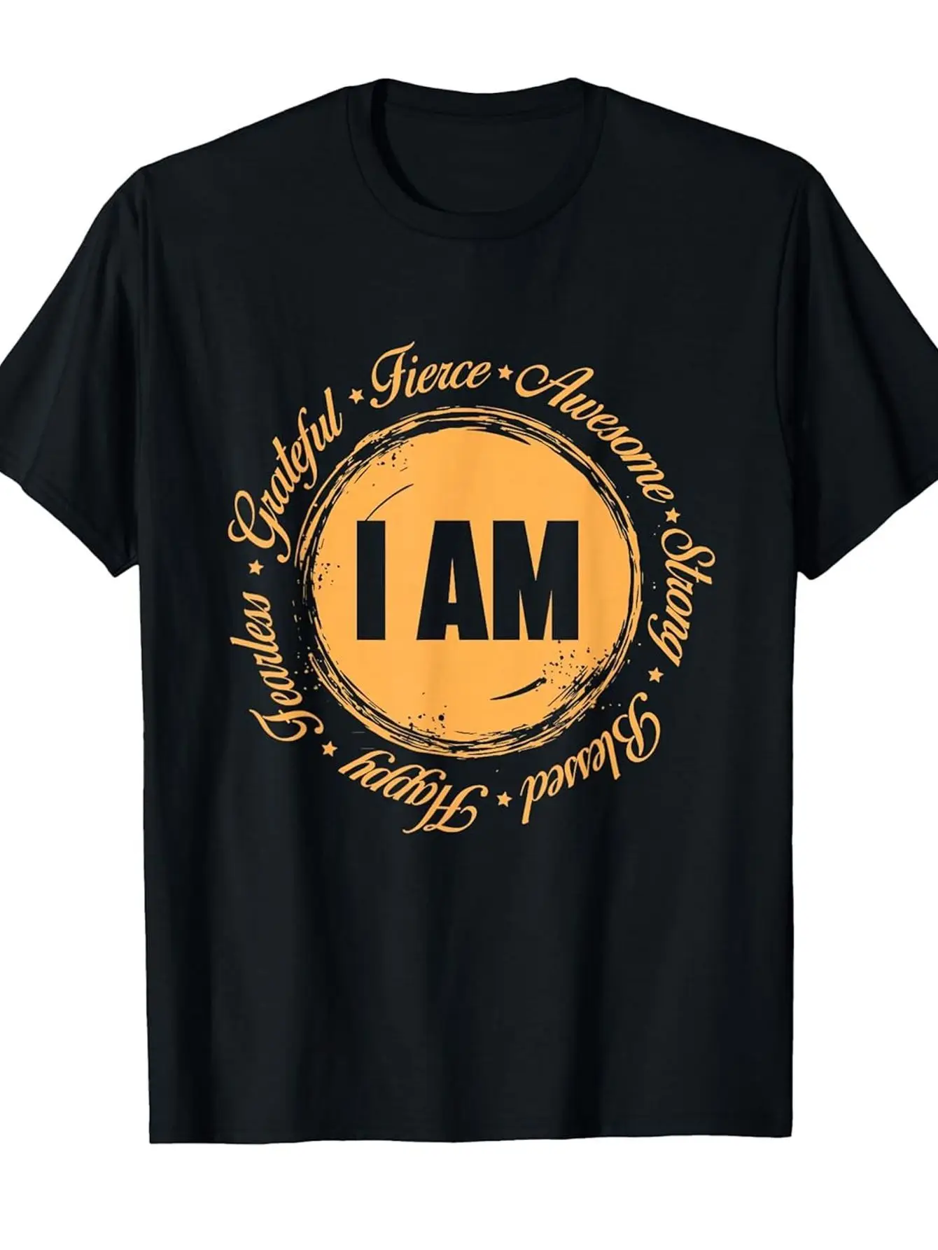 T-shirt de motivation pour hommes 2026 avec l'inscription « I AM » en lettres dorées et des phrases inspirantes (Amour, Gentil, Fort, B