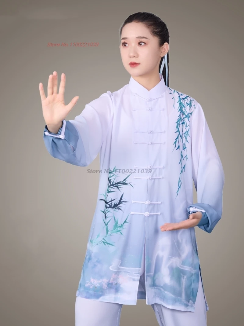 2024 chinese kung fu tai chi clothing martial arts tops+pants set flower print tai chi wushu wing chun exercise performance suit