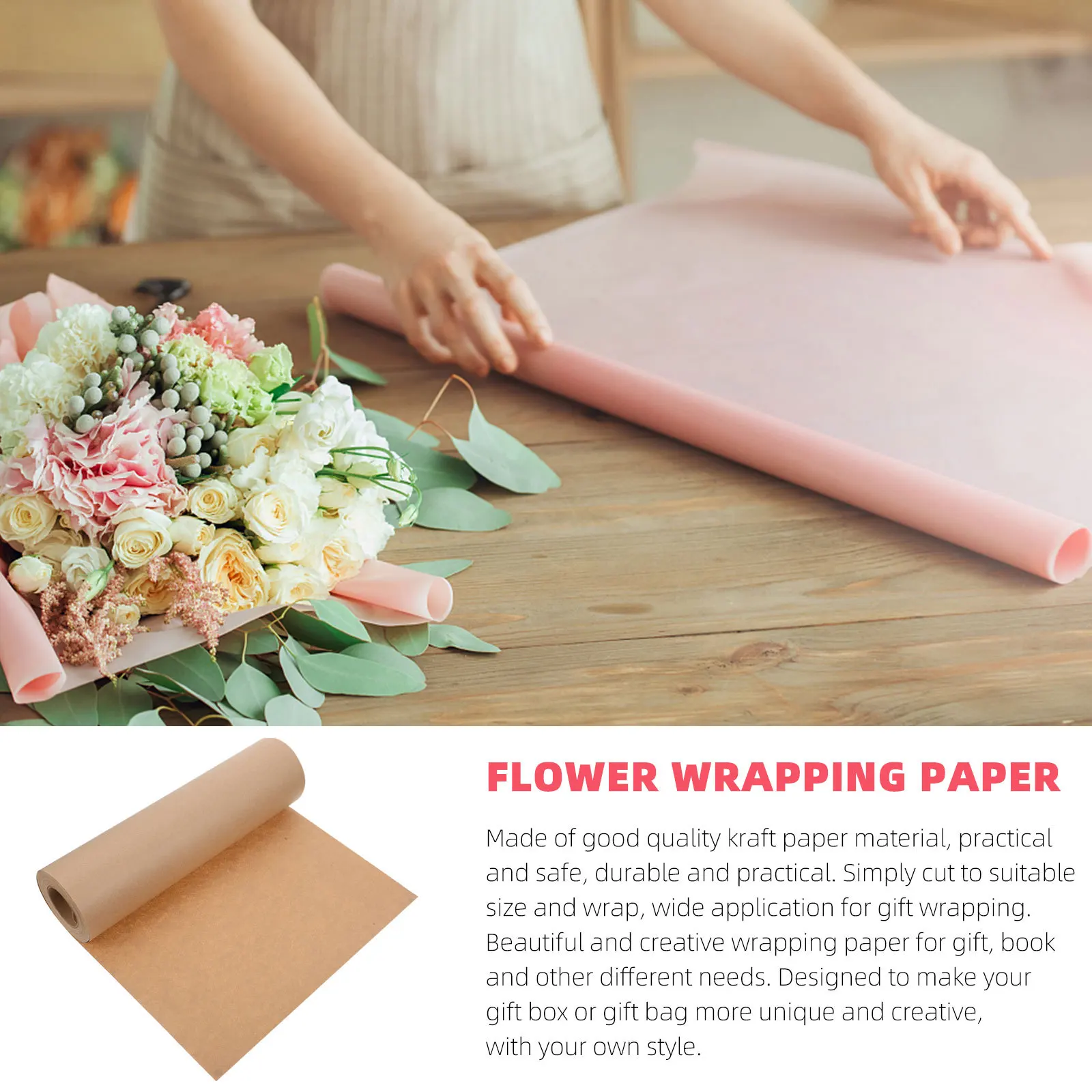 

1 Roll Brown Kraft Paper For Flower Gift Wrapping Bouquet Packing Diy Handicraft Craft Decoration Packaging Material Set
