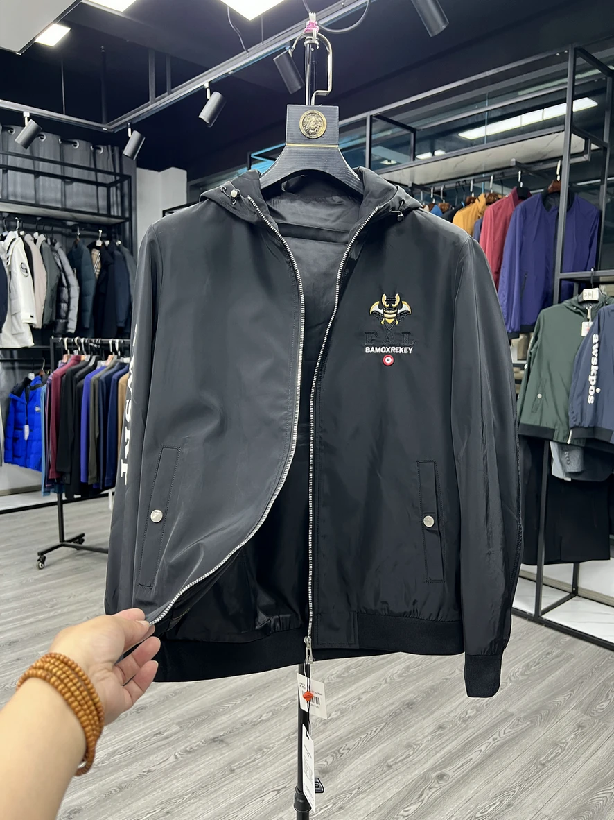 Casual Fashionable Korean Version Hooded Jacket Youth Printed Embroidered Patchwork Slim Fit Outerwear Polyester Fiber Zipper...