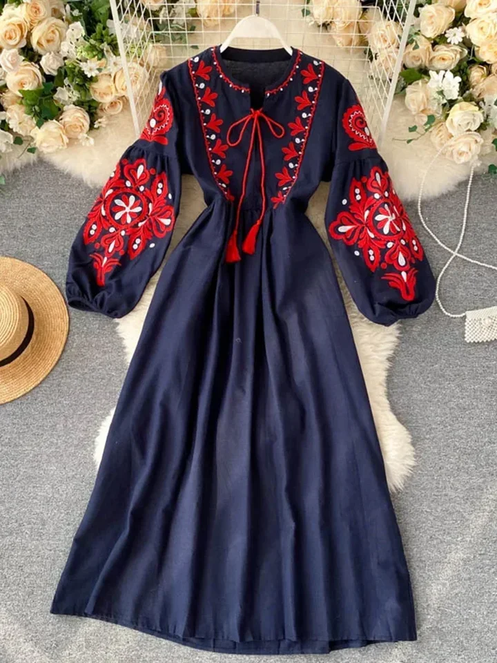 fitted lace wedding dress Navy and Red Floral Maxi Dress with Criss Cross Back