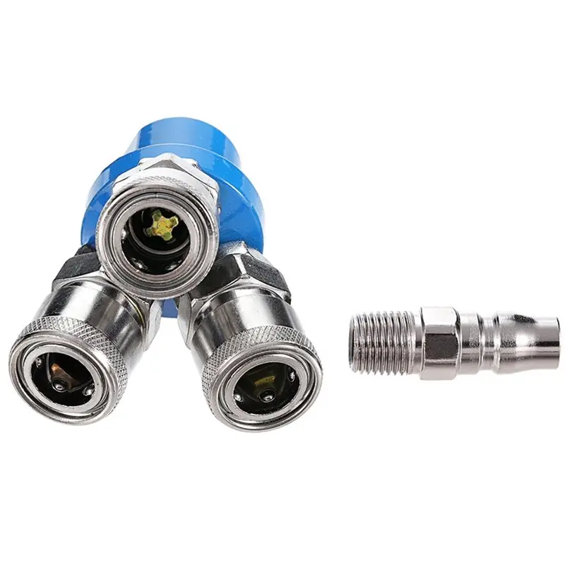 CJSD-3 Way Manifold Splitter Coupler Quick Connect Air Hose Splitter Universal Type Male Thread Swivel Air Compressor Connector #2
