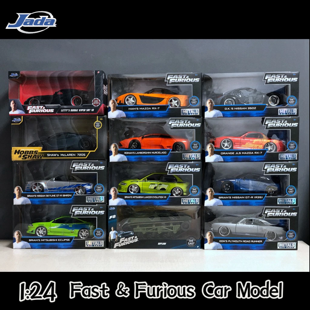 Jada Toys 1:24Fast and Furious Brian’s GTR-34 Mazda RX-7 Supra Simulation Diecast Metal Alloy Car Model Kids Toy Gift Collection