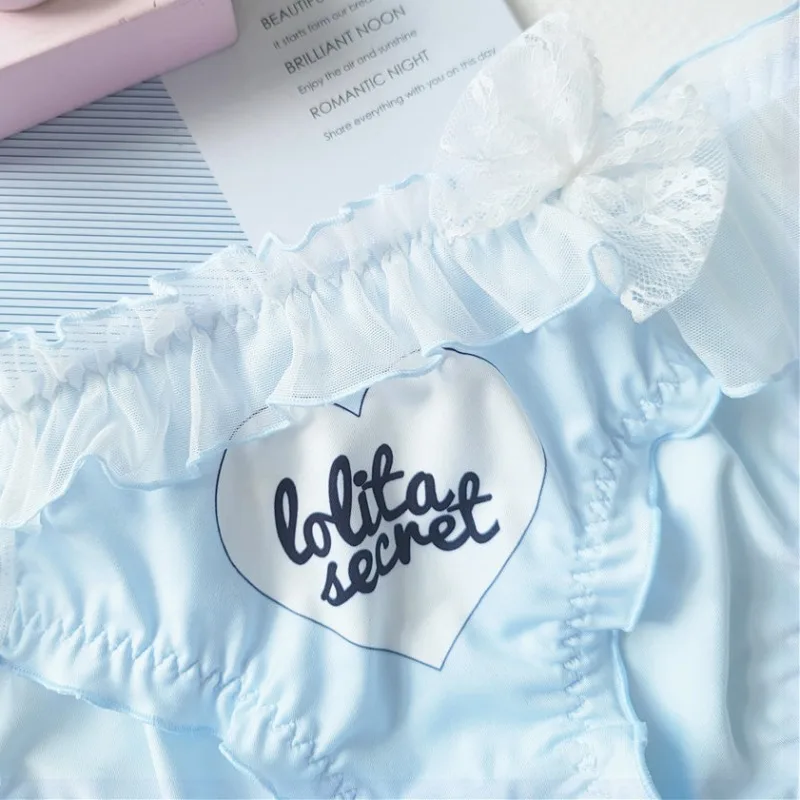 Mutandine da donna adorabili e carine in seta di latte, volant in rete, principessa Lolita, elasticità traspirante, biancheria intima a forcella alta