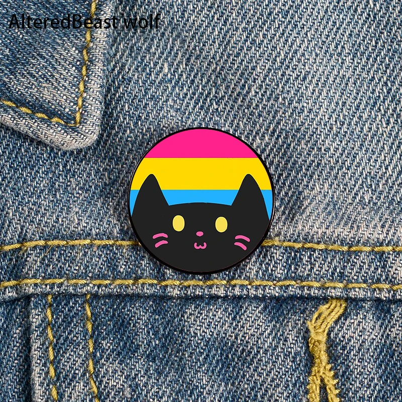 Non Binary Pride cat Pin Custom cute Brooches Shirt Lapel teacher tote Bag backpacks Badge Cartoon gift brooches pins for women