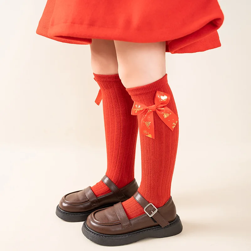 Kinder Weihnachtssocken Rot Mitte Der Wade Herbst Winter Lange Röhrensocken Mädchen Neujahr Rote Beinsocken Geschenk Weihnachtssocken