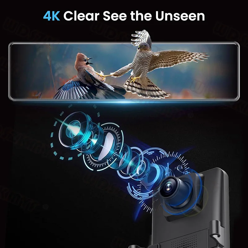 كاميرا داش للرؤية الخلفية مع مسجل فيديو مزدوج Len ، كاميرا تيار مرآة ، مشغل سيارة أندرويد تلقائي ، مسجل فيديو رقمي للسيارة ، بلوتوث ، FM ، WiFi ، 10 ، 12 ، 4K