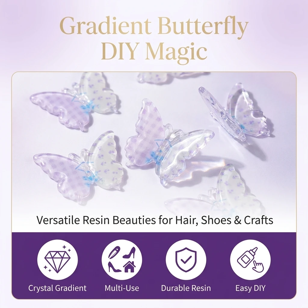 Ice Gradient Butterfly DIY Craft Accessories 10Pcs Resin Decoration for Hair Shoes Home