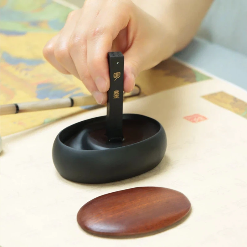 She Inkstone with Lid Antique Chinese Ink Stone for Calligraphy Writing and Traditional Painting Practice Natural Rock Inkstone view 4