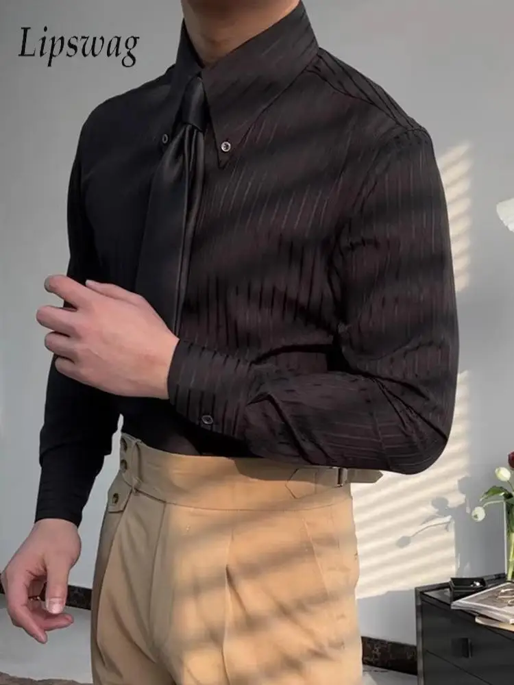 

Stylish Striped Shirts Mens Long Sleeve Turn-down Collar Button-up Vintage Shirt Spring Autumn Daily Casual Men's Shirt Clothing
