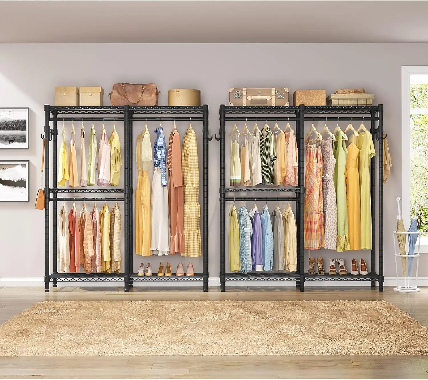 Rack de vestuário v4s para pendurar roupas, sistema de armazenamento de armário portátil com prateleiras ajustáveis, rack de roupas resistente, guarda de metal