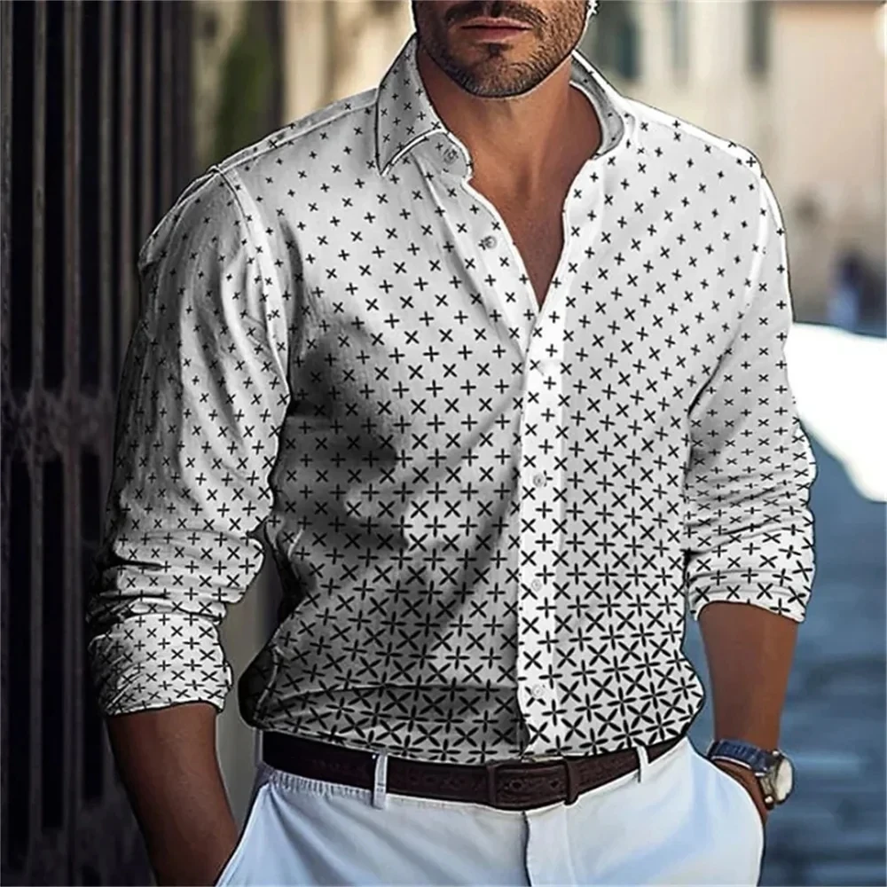 2024 Men's Long sleeved Shirt Black and White Spot Printed Fashion Shirt Party High Quality Trendy Top