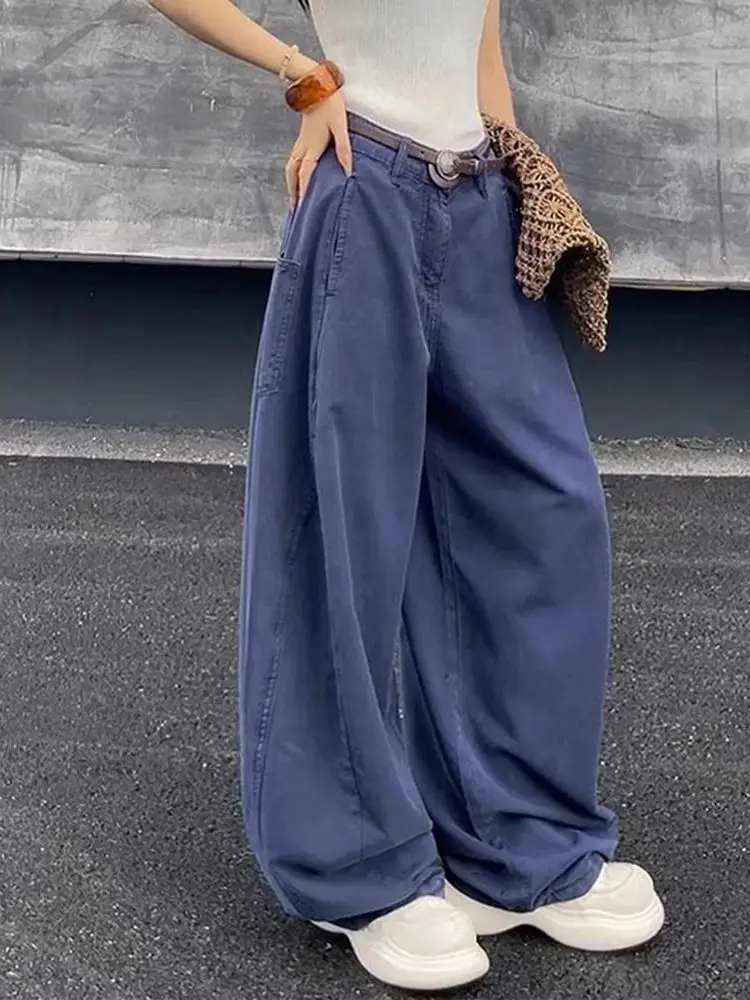 

Y2K Structured Jeans Women Wide Leg High Waisted Pants Slim Loose Fit Autumn Casual Simple Fashion