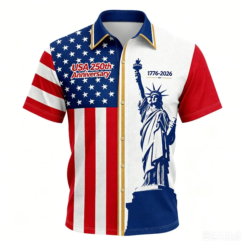 Trendy New America 250th Anniversary Shirt Fashionable Men's American Flag 1776-2026 Shirt American Independence Day Apparel