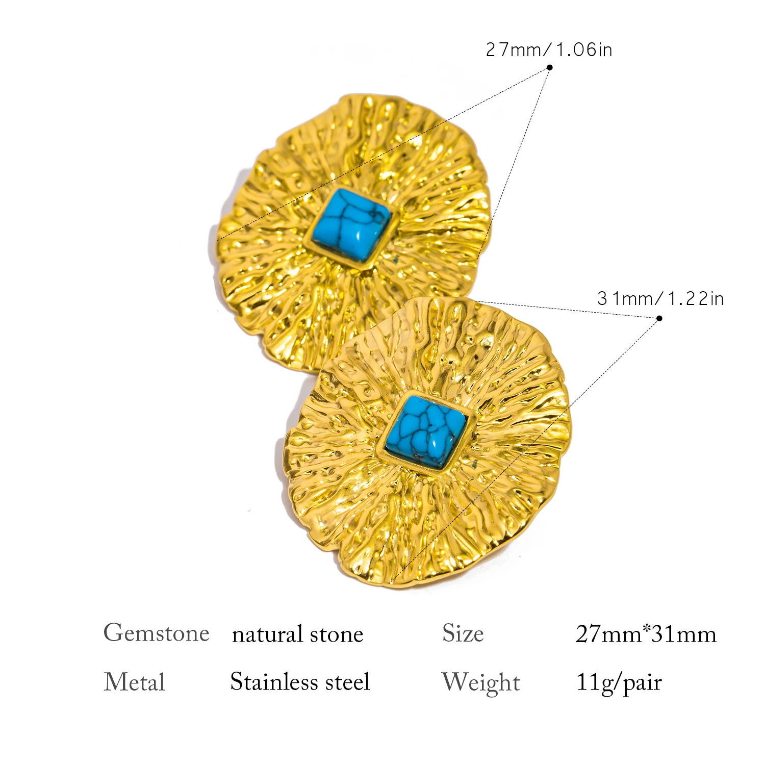 Oval Shaped Wrinkled Stainless Steel Earrings for Women