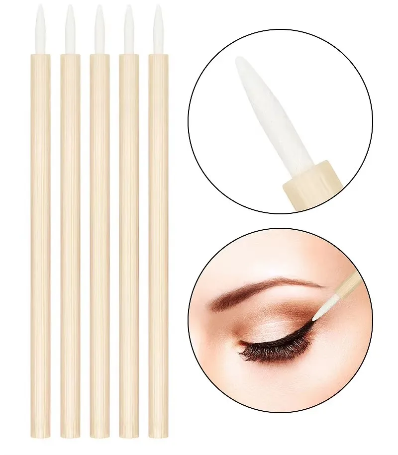 Eco Makeup Detailed Eyeliner Brushes Lip liner Wands with bamboo handles Fine Line Applicator 50pcs/pack