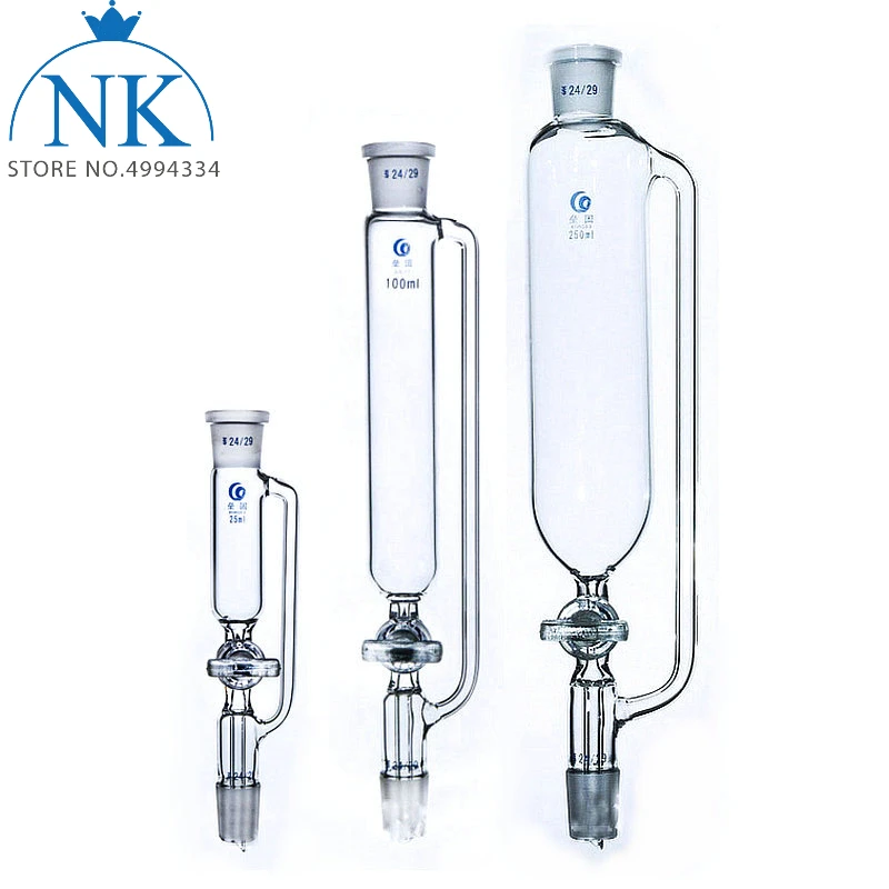 

1pc 25ml to 2000ml Constant pressure separating funnel with glass piston Joint size: 19*19#, 24*24#, 29*29# Lab Dropping funnel