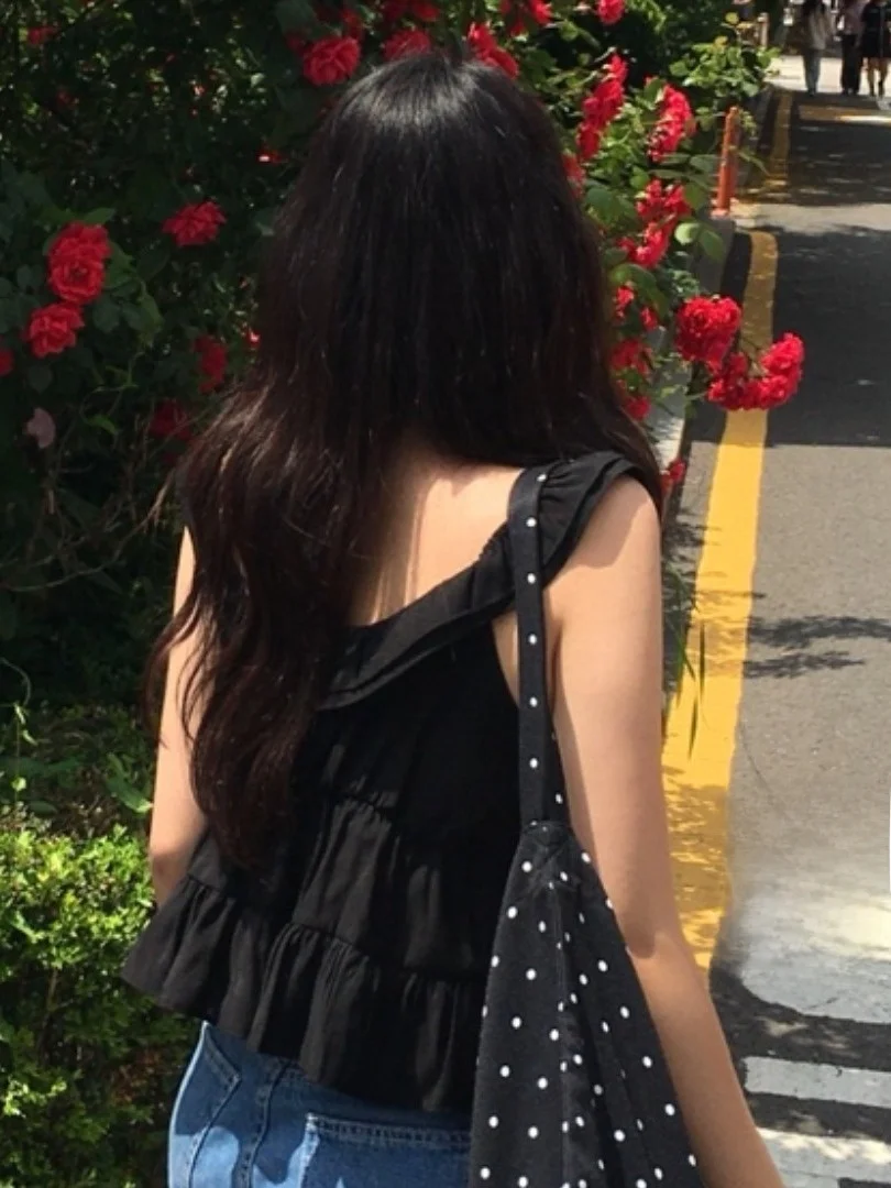 Ceco ter con Pliegues Estilo Coreano, Blusa E de Verano para Mujer, Top Chic con Encaje y Gasa