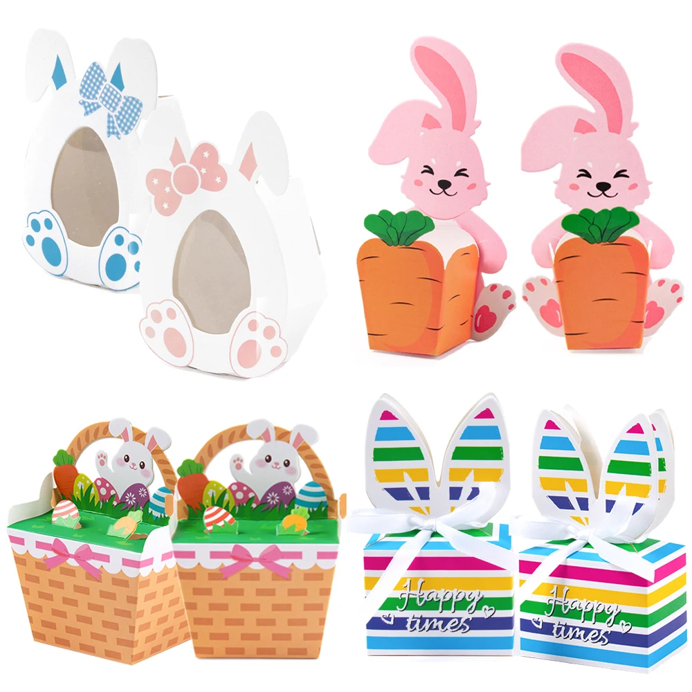 10 pièces thème de pâques oreilles de lapin oeuf papier Cookie boîte à bonbons lapin carotte panier de pâques boîte d'emballage cadeau décor de fête de pâques enfants