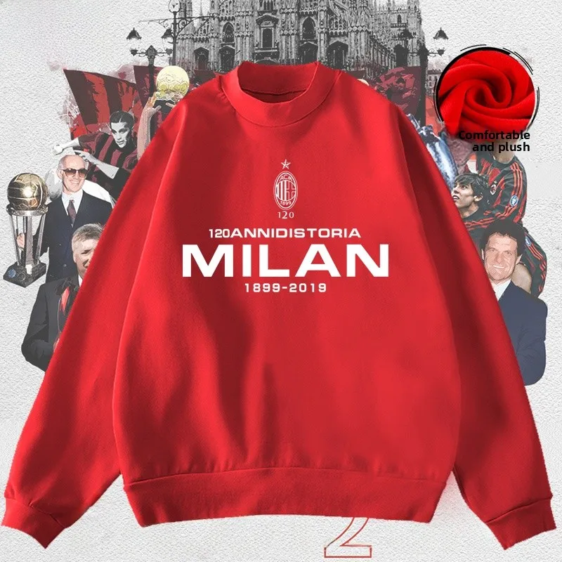 

Толстовка с круглым вырезом и подкладкой из флиса AC Milan к 20-летию клуба, с длинными рукавами, очень мягкая, теплая, спортивная одежда из смеси хлопка и полиэстера