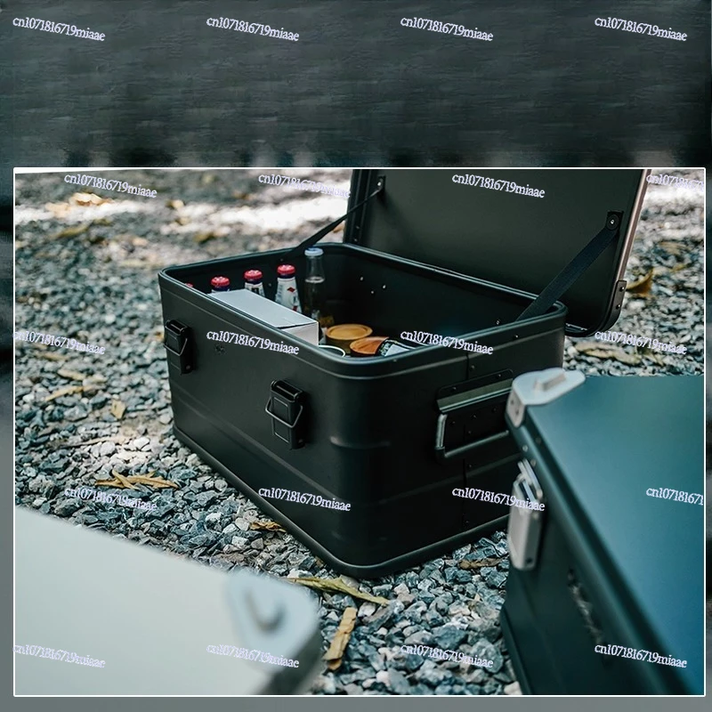 صندوق تخزين السيارة، صندوق تخزين التخييم، صندوق تخزين خارجي من سبائك الألومنيوم والمغنيسيوم باللون الأسود غير اللامع، سعة كبيرة