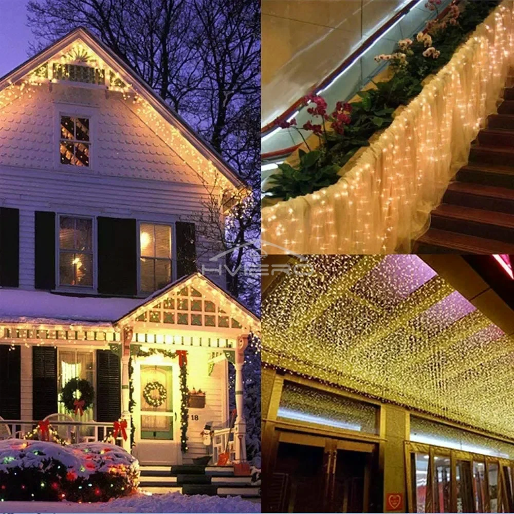 LED Curtain Icicle String Lights 220V 96Leds Christmas Garland Fairy Xmas Party Garden Stage Outdoor Decorative Atmosphere Lamps