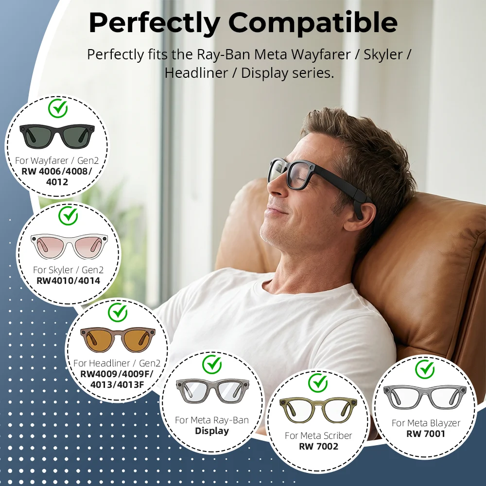 HIBLOKS Przewód Dźwiękowy do Okularów Ray Ban Meta Gen1 & Gen 2 Wayfarer/Skyler/Headliner/Dispaly Smart Glasses, Akcesoria do Słuchawek — zdjęcie produktu 2