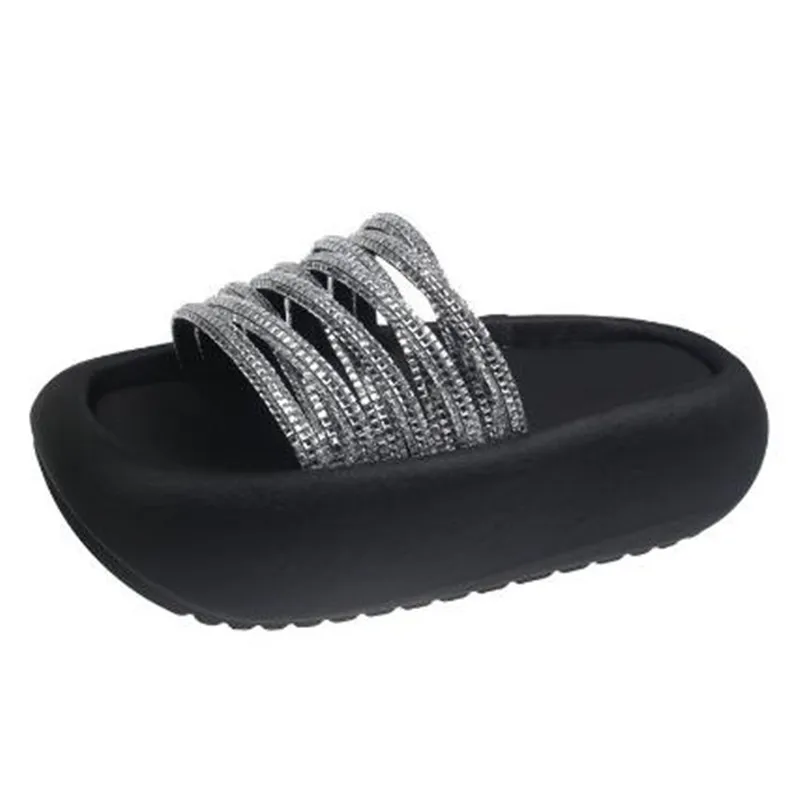 شباشب عالية الجودة بنعل سميك مفتوح من الأمام مرصعة بأحجار الراين عصرية متعددة الاستخدامات مريحة ومضادة للانزلاق شباشب نسائية عصرية #4