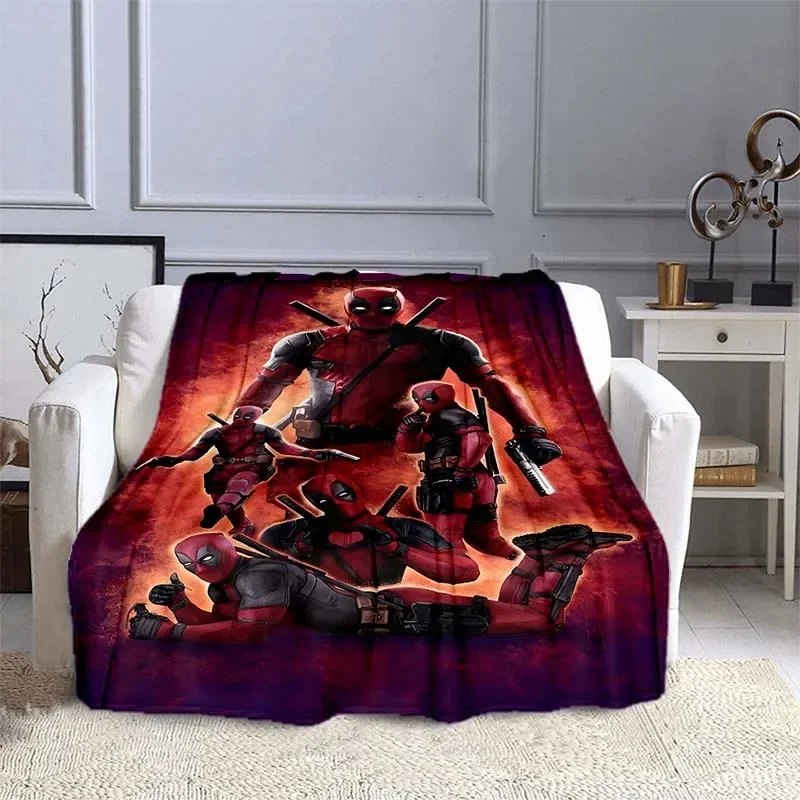 MINISO Marvel Deadpool Pattern Blanket Warm Soft Fluffy Kids and Adult Sofa Bed Throw Blanket Outdoor Travel Camping Sheet Gift