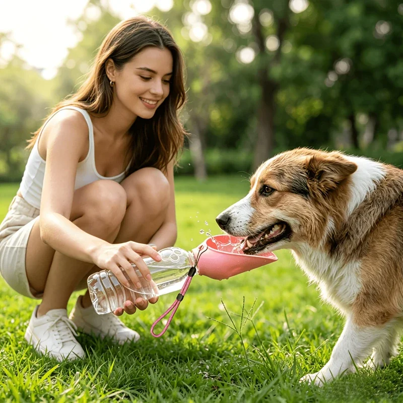 Silikon-Haustier-Wasserflasche, tragbarer Outdoor-Wasserspender für Hunde, Reise-Trinknapf für Hunde und Katzen, Zubehör – Detail 5