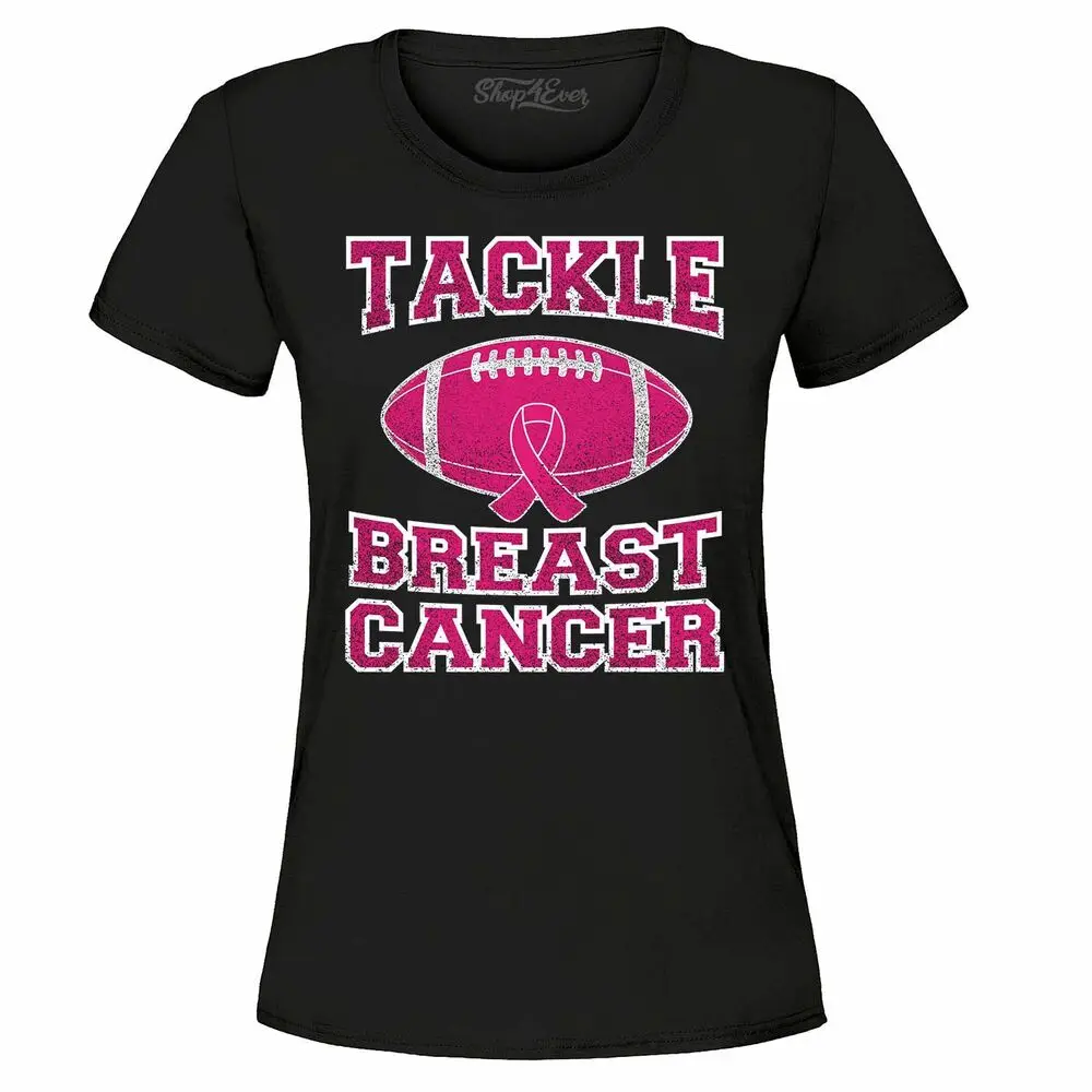 Tackle Breast Cancer Distressed Women's T-Shirt Pink Ribbon Awareness ShirtsAnime Graphic T-shirts for Men Clothing Women Tees Y