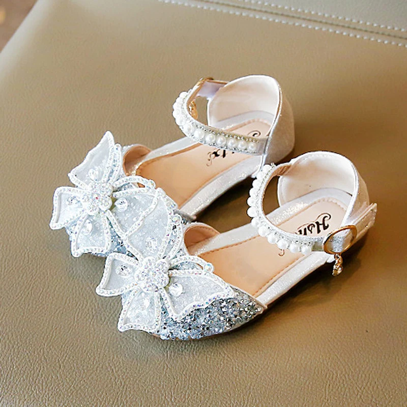 Summer Girls Sandals Fashion Sequins Rhinestone Bow Girls Princess Party Dance Shoes Kids Girl Shoes Flat Heel Sandals CSH1668