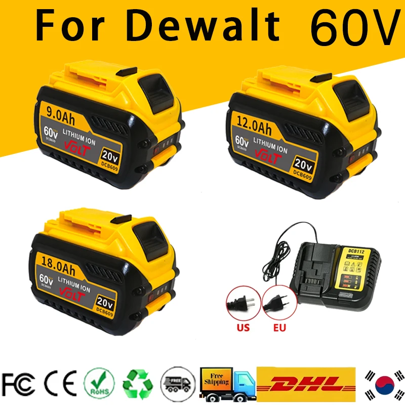 9Ah-18Ah For DEWALT 20V/60V Compatible DCB609 DCB547-XJ DCB200 DCB201 DCB609 DCB182,DCB204 Battery for Flexvolt 60v Max Battery