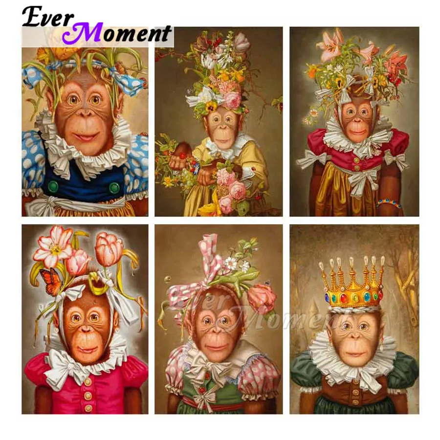 

Алмазная картина Ever Moment 5D DIY Обезьяна Цветочный декор Картина полной квадратной дрели Алмазная вышивка Мозаика 3F1554