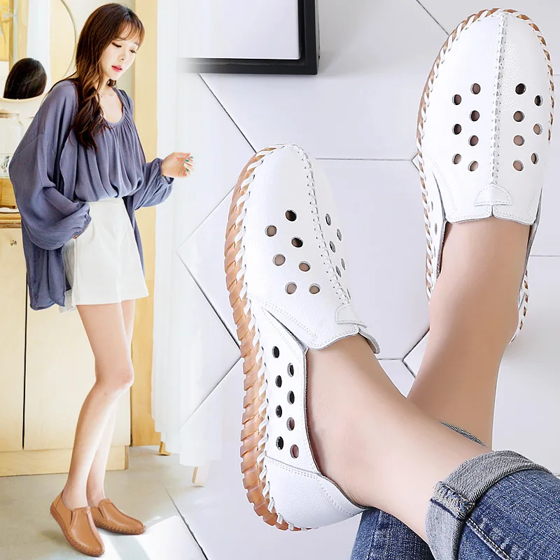 ENJOYOU Summer Hole Bean Shoes Flatscut Outladieswear Shoes Middle And Old Sandals Soft Bottom Women's Shoes Breathable Flats