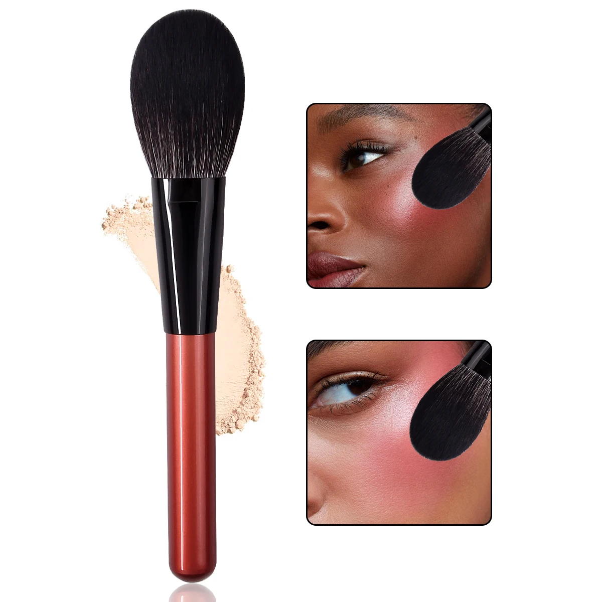 Pincel de maquiagem em forma de língua com cabo de redwood de alta qualidade - pincel multiuso para blush, pincel para pó para maquiagem facial para iniciantes