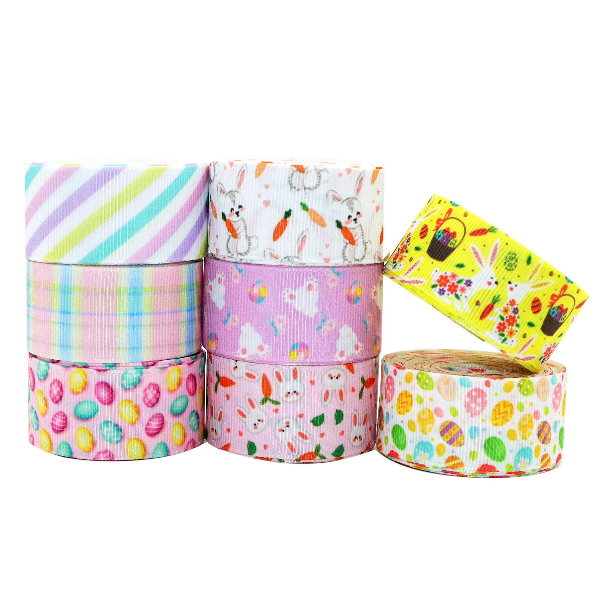 Free Shipping 8 Rolls 5 Yards/roll Easter Bunny Printed Grosgrain Ribbon Set For Gift Wrapping DIY Bowknot Crafts Home,1Yc44476