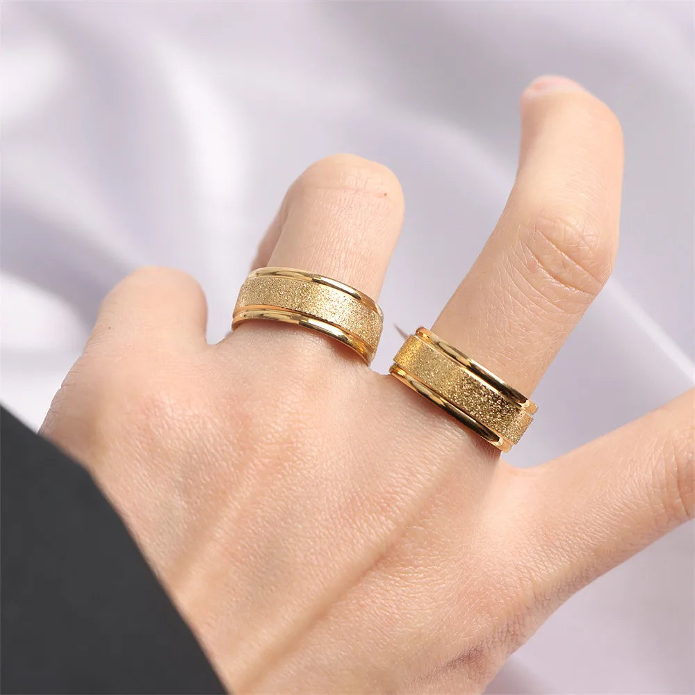 20Pcs/Lot Fashion Frosted Stripe Gold Plated Stainless Steel Rings Jewelry For Women Men Lover Couple Party Gifts Wholesale