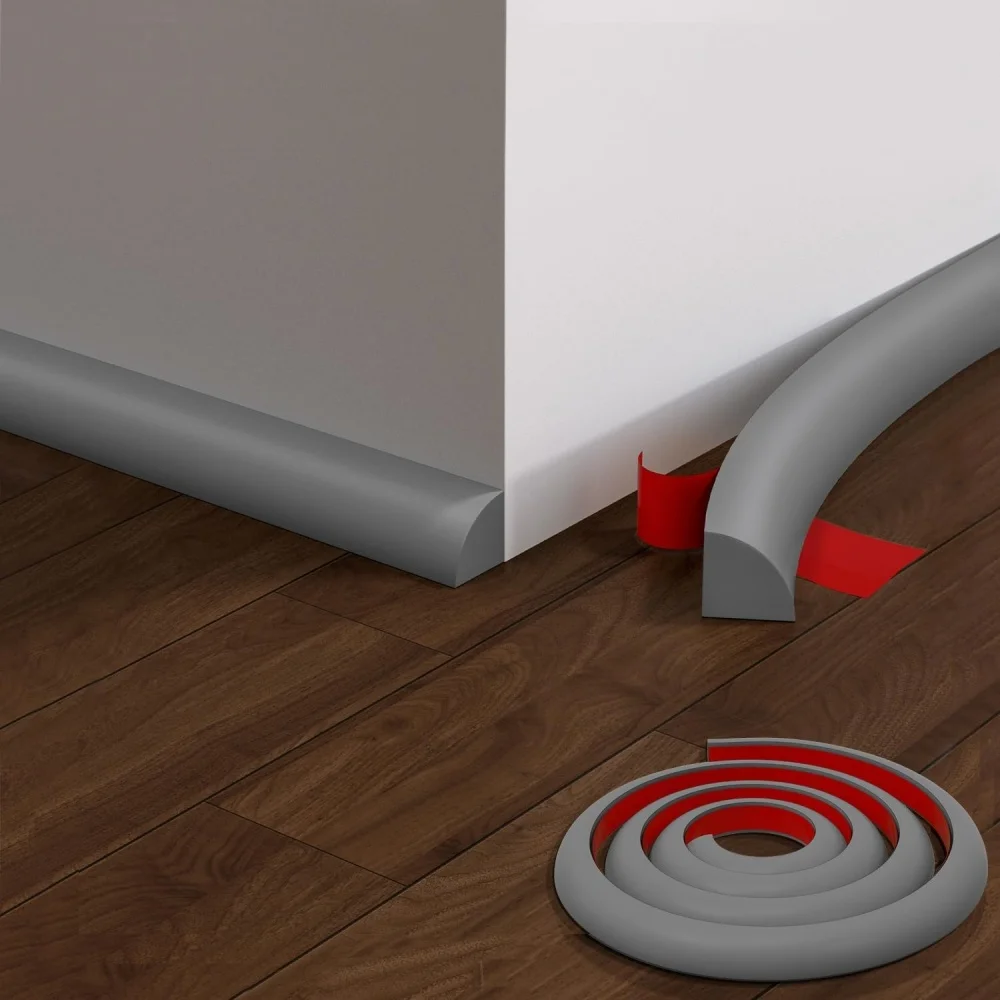 1 قطعة 39.37in/118.11in/236.22in رمادي مرن ربع مستدير صب قشر تقليم صب على الوجهين ذاتية اللصق جدار الزاوية