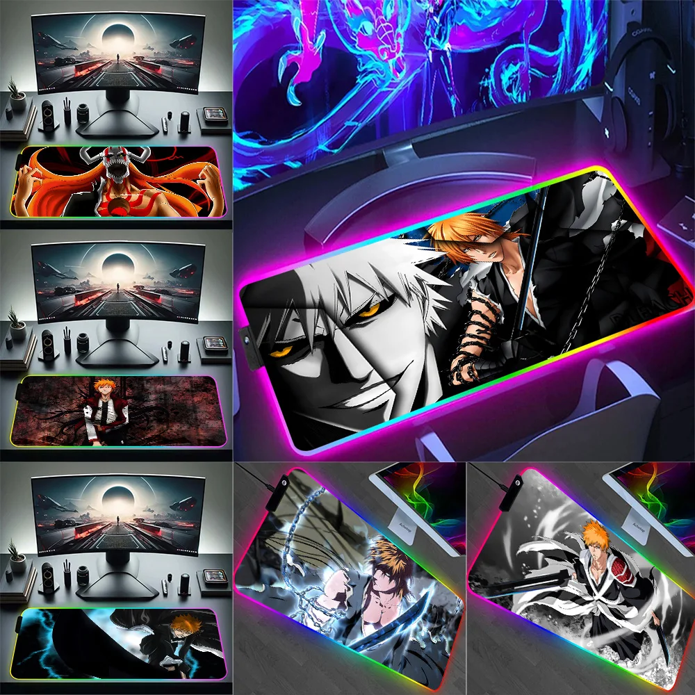 

BLEACH Ichigo Anime RGB Pc Gamer Keyboard Mouse Pad Mousepad LED Glowing Mouse Mats Rubber Gaming Computer Mausepad