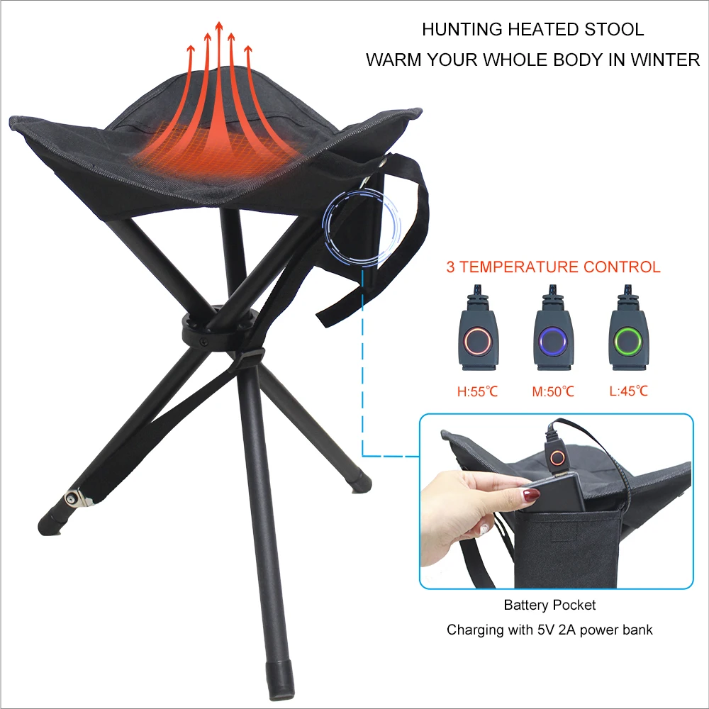 Portable Lightweight Folding Heated Fishing Chair Stool Camping Hiking Outdoor Equipment