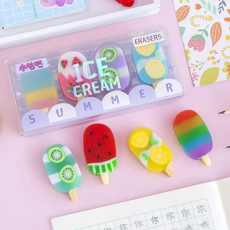 1 Set Cartoon Cute Kawaii Ice Cream Rubber Mini Eraser Set for Kids Novelty Stationery Office School Supplies