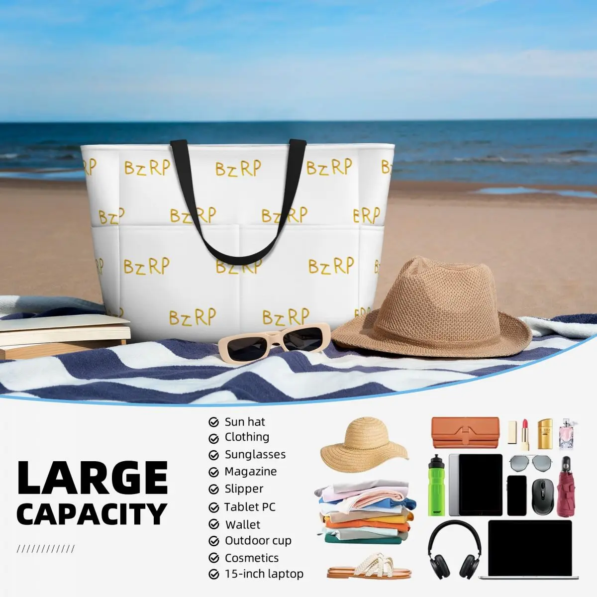 Bizarrap Cap (BZRP) Beach Tote Bag Sport Gym Yoga Duffle Large Tote Bag Women Travel Bag Fitness bag view 5